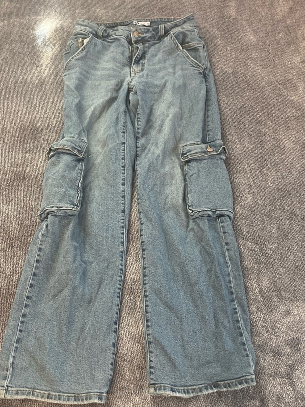 SO Women's Light Blue Cargo Flare Jeans